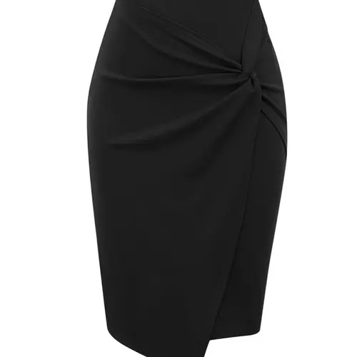 Women's Solid Twist Wrap Bodycon Skirt, Elegant Chic Fashion High Waist Knee Length Skirt, Ladies Bottoms Womenswear for All Seasons Work Business Daily Casual Wear