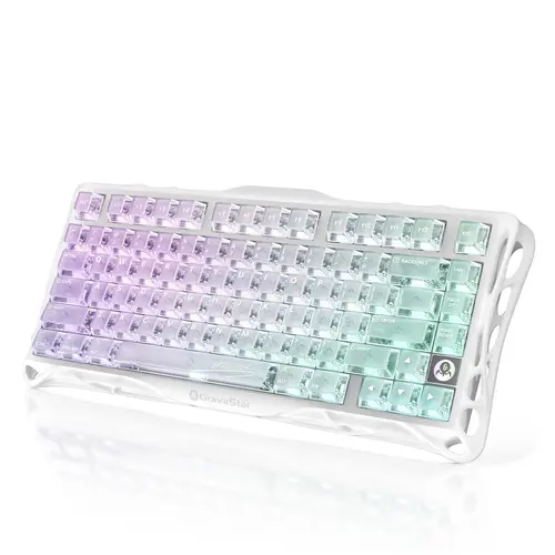 GravaStar Mercury K1 Lite Crystal Aurora 75% Mechanical Creamy Keyboard, PC Keycaps,2.4GHz/BT/Wired Tri-Mode Wireless Keyboard, Gasket Hot Swappable Mechanical Keyboard, Pre-lubed Linear Switches, RGB Backlit,summerwins,Back to School,back to school haul