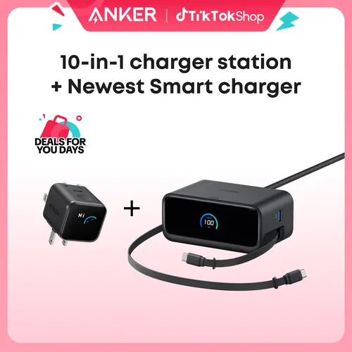 Anker Nano Charging Station( 2.3 ft Anker InstaCord Retractable Cable, 3 USB-C, 1 USB-A, 3 AC) + Anker Smart Display Charger ( Built-In Care Mode, Compact with 180° Foldable Plug) sohochic,back to school,back to school haul
