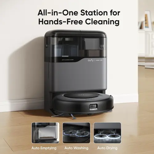eufy C20 Omni Multi-Functional Dust Removal Vacuum-Mop Combo, Hands-Free Cleaning with Self-Emptying, Mopping, Auto-Washing & Drying, 3.35-Inch Ultra-Slim Body, 7000 Pa Powerful Suction, All-in-1 Station with Rolling Brush & Side Brush｜Spingtok