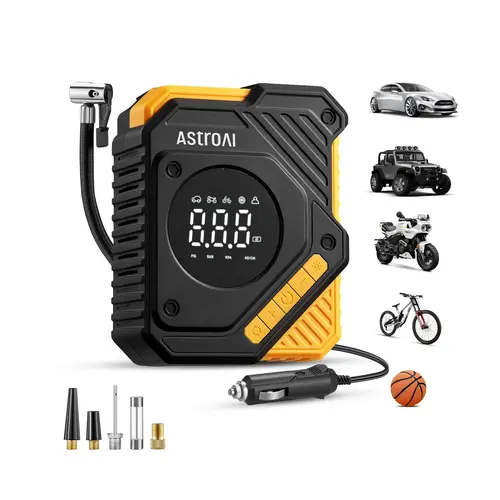 AstroAI S1Pro 12V DC Vehicle Tire Inflator Air Compressor, 150 PSI Digital Automotive Maintenance Tool with 4-inch LCD Display, Tire Pressure Monitor, Smart Preset, Auto Stop, 12V Socket, 3m Cord, 48cm Hose; Inflates Cars, Bikes, Toys | Fathers Day Gift,,