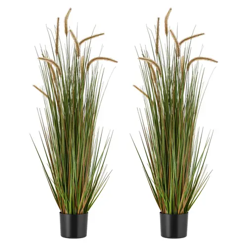 【SummerFinds】VEVOR Artificial Grass Plant, 2 Pack 47 inch Horsetail Reed Grass in Pot, Premium PVC Faux Fake Greenery Shrubs Plant for Indoor Outdoor House Home Garden Office Room Decor, Housewarming, Green