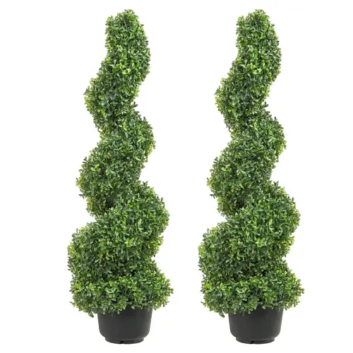 【SummerFinds】VEVOR 2 pcs. Artificial Boxwood Tower Topiary Spiral Artificial Plant 91cm high Decorative Plant Green Plastic PE Iron Topiary Plants incl. 10 pcs. Replacement Leaves Fruit Pot