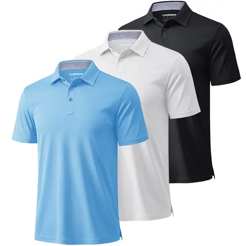 MAGCOMSEN Men's Polyester Fabric Polo Shirts (1/3 Pack) - Short Sleeve Menswear, Moisture Wicking Collared Performance Tops with Bonus Sunglasses & Ring for Athletic, Casual Golf Use, Outdoor, Classic, Hem, Breathable