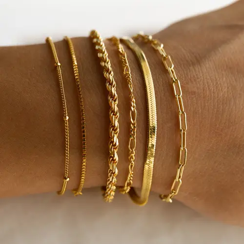 FREEKISS Gold Dainty Bracelets For Women Trendy Jewelry Set For Women Paperclip Box Herringbone Figaro Rope Chain Bracelet Fashion Pack Gifts outdoorfun Elegant Minimalist Bangle Adjustable Minimalist Bangle bracelet stack