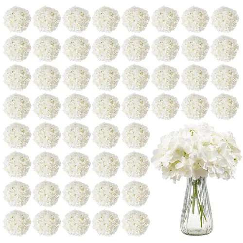 【SummerFinds】VEVOR Artificial Flowers, 65 pcs Real Looking White Silk Fake Hydrangea Bulk, White Faux Bridal Shower with Stems for DIY Wedding Bouquets, Home Centerpieces Arrangements, Party Tables Decorations