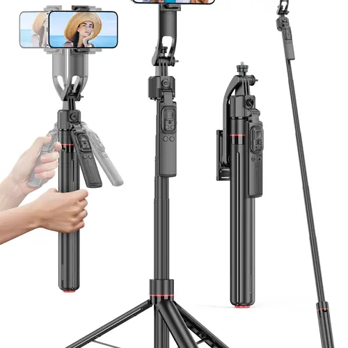 [BackToSchool] 2026 New Model 360° Rotatable Adjustable Cellphone Selfie Stick Tripod - Rechargeable, Smart Face Tracking, Remote Control with Gesture & Video Scrolling, Mobile Phone Accessories, Adjustable Height for Easy Framing, Tripod for iPhone, Work