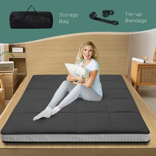 Lilypelle Japanese Floor Futon Mattress, Thickened Breathable Tatami Mat, Foldable Portable Roll Up Bed with Storage Bag, All-Season Camping Mattress, Twin Full Queen,dorm essentials,home decor,sohochic