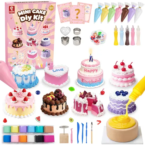 BEIREG Kids' DIY Mini Cakes & Bake Shop Kitchen Toy Set - Resin Clay Pretend Dessert Craft Kit with Cream Glue, 65+ Accessories, STEM Creativity Display, Fun & Cool Gifts for 8-10 Years Kids, Christmas Presents, Kids Toys, Decorative Fondant Colors, None,