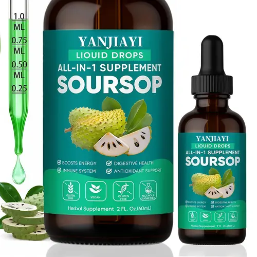 10-in-1 Soursop Bitters Liquid Drops with Sea Moss & Moringa &Black Seed Oil- Natural Herbal Supplement for Gut Support & Energy Support - 2 Fl Oz