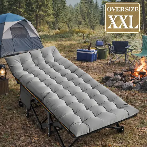 ABORON Heavy Duty Adult Camping Cot (Camping Furniture), 75x28x14in Collapsible Guest Bed with Steel Square Tube Frame, 800lbs Capacity, Reversible Mat, Carry-Bag Ready, Portable for Camping, Camper RV Accessories, Guest Room Relief