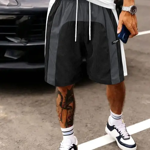 Men's Summer Colorblock Shorts, Elastic Waistband and Side Pockets, Lightweight Soft Breathable Fabric, Casual Shorts for Beach and Outdoor Activities, Running Workout Shorts, Lightweight Performance Shorts, Athletic Wear Shorts, Shorts with Pockets