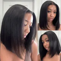 UNice Glueless Yaki Straight Short Bob Wig with Drawstring Pre-cut 7x5 HD Lace Human Hair Wigs with Bleached Knots Beginner Friendly Natural Hairline Summer Wig Super Brand Day