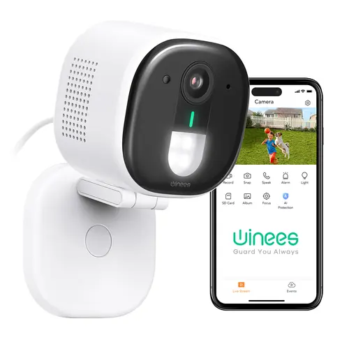 Winees security camera M3pro--Best Smart Security Camera on TikTok, Wired 2K-4MP Color night version,600 lumen spotlight,Dog/Cat/Pets/Baby/Security System,Indoor/Outdoor IP65-Rated, WiFi,, Smart Home Gadgets