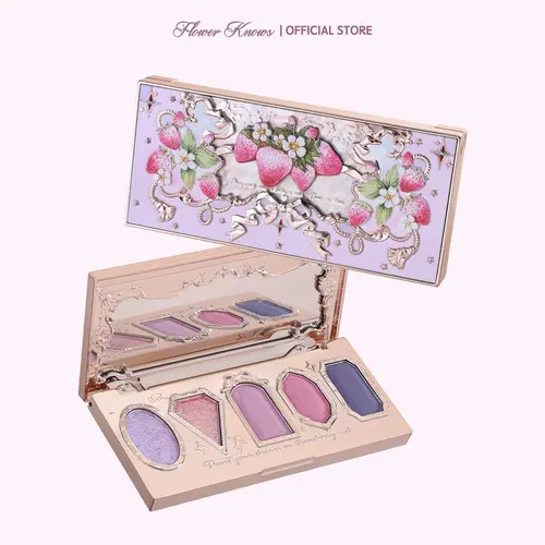 Flower Knows Violet Strawberry Rococo Collection 5-Color Vintage Eyeshadow Palette, Long-Lasting Powder with Matte-Shimmer Effects, Blendable Formula to Enhance Eye Makeup, Evening Cosmetic Makeup Product, #tiktokshopbacktoschool,#sohochic
