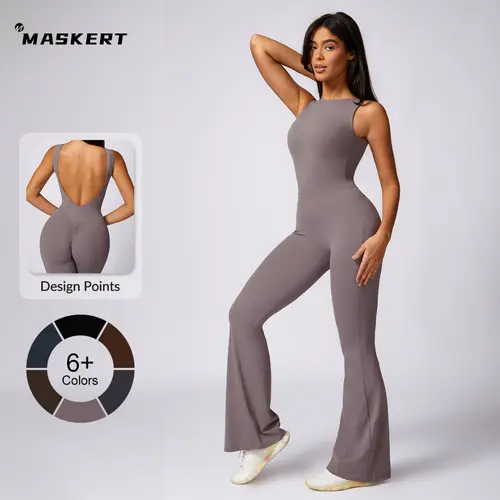 MASKERT Women's Sports Jumpsuit Butt Lifting Tummy Control Fitness Activewear Sports Outfits for Yoga & Gym