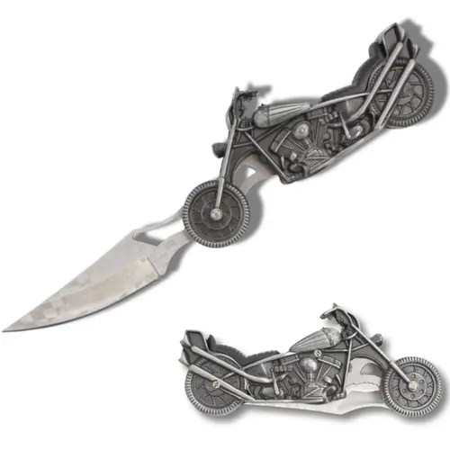 Master's Collection 4.75" Folding Motorcycle Knife - Etched Stainless Steel Blade, Cast Metal Handle - Unique Gifts for Man, Cool Gifts for Guys, Built-in LED Light, EDC Gear Cool Gadget, Hunting Lifestyle Pocket Knife for Bikers, Camping Use