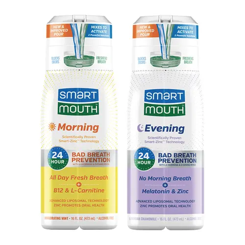 SmartMouth Advanced Liposomal Morning & Evening Mouthwash Bundle - No Morning Breath & All-Day Fresh Breath - Dual-Solution Zinc-Activated Mouthwash Duo - Alcohol Free - 16 fl oz Each