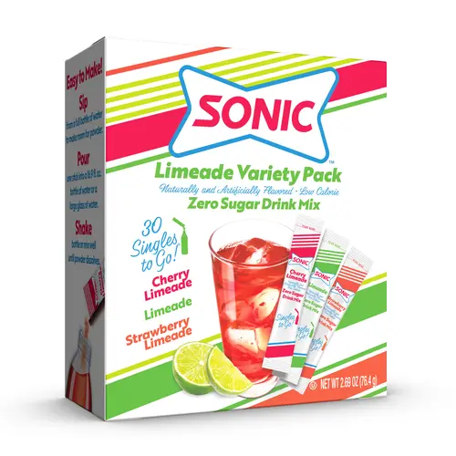 Singles To Go Sonic Sugar-Free Limeade Beverage Mix Variety Pack - 30ct Low-Calorie Strawberry Limeade Stick Packs, Hydration Powder Sticks