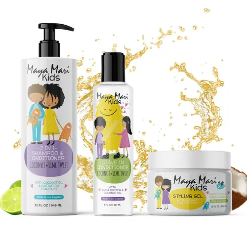 Maya Mari Kids Anti-Frizz Curly Hair Set: 2-in-1 Shampoo, Leave-In Conditioner, Hair Gel for Coilies, Flyaways (Ideal for Little Ones' Wavy Tresses)