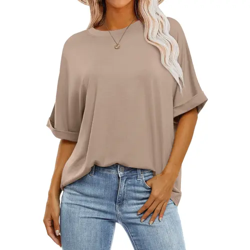 ANRABESS Women's Oversized T Shirts Short Sleeve Crewneck Summer Tops Casual Loose Basic Tee Shirts Trendy Womenswear Basic Tee