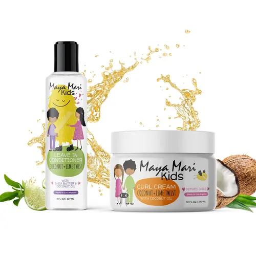 Maya Mari Kids Curls & Coils Essential 2-Piece Natural Hair Care Kit - Leave-In Conditioner, Hydrating Curl Cream, Haircare Treatment, Split Ends Treatment, Smoothing Solution