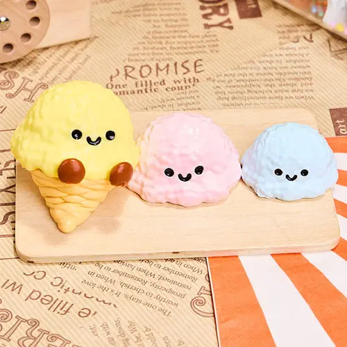 Squeeze Squad Taba Silicone Crew Triple Ice Cream Cone Squishy – 4-in-1 Sticky Silicone Slow Rise Fidget Toy Large 14cm Sensory Stress Relief Desk Squish
