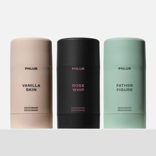 PHLUR Natural Deodorant Trio - Vanilla Skin, Rose Whip & Father Figure - Aluminum Free, 48-Hour Odor Protection (3-Pack)