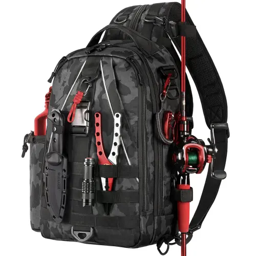 1000D Nylon Fabric Water-Resistant Convertible Fishing Tackle Backpack for Men with Convertible Strap, Rod Holder, Zipper, Double Zipper, Sling Design to Carry Fishing Rods & Outdoor Gear