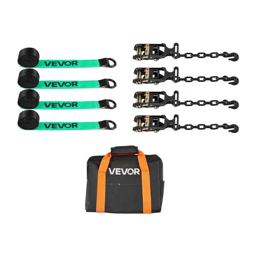 【Summerfinds】VEVOR Tire-Style Wheel Chock Tie-Down Kit with Heavy-Duty Hooks, Ratchet Straps, Rubber Blocks, Webbing Width Specs, 10009 lbs Break Strength, 3333 lbs Working Load for ATV, SUV, Snowmobile Trailer, Straps+Hooks
