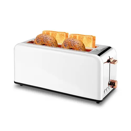 Pukomc 4-Slice Stainless Steel Toaster (WT-8500 Black, 1500W) - Kitchen Appliances, 4 Slots, 10.5" Extra Long and Wide Slot, Bagel Mode, 6 Toaster Settings, Bread Lever Lift, Easy-Remove Slide-Out Tray, Durable Appliance