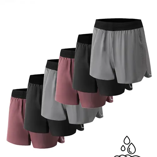 OKP 3-Pack Men's 2-in-1 Sports Pants Shorts, 4-Way Stretch Bend, Polyester Breathable Quick Dry, No-Bounce Back Zipper Phone Pocket, Double Lined, Athletic Custom Fit, Side Splits for Gym Run Training, Athletic Fit