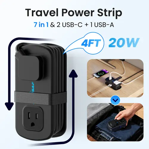 Back to School POWSAF 4 Ft Travel Power Strip - 4 Outlets & 3 USB Ports (2 USB C) Non Surge Protector, ETL Listed White Traveler Fast Charger, 3-in-1 Multi-Port Plugs for Cruise Ship, Hotel Room, Home Office tiktokshopbacktoschool, Universal Socket