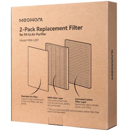 Meowant Trusted Brand Replacement Filter with HEPA & Activated Carbon Layers for PA08-PA16 Pet Air Purifiers, Reduces Household Odors, Captures Large Particles, Smoke, Fumes, Dust, VOCs, Pet Hair