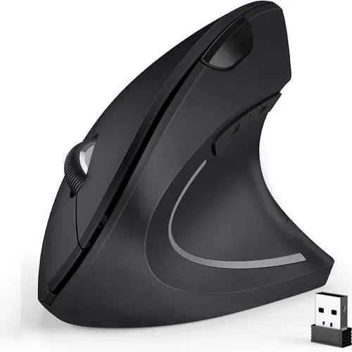 2.4G Wireless Vertical Ergonomic Optical Mouse for Work, Multi-Device Connectivity, 800/1200 /1600 DPI, 5 Buttons,Battery Powered for Laptop, Desktop, PC, MacBook - Black