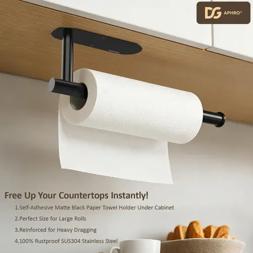 DGAPHRO Paper Towel Holder,Self Adhesive or Drilling Paper Towel Holders Under Cabinet,SUS304 Stainless Steel, Space-Saving, Easy Installation for Kitchen, RV & Bathroom-13" Towel Rack for Rolls, Plastic Wrap & More,kitchen gadgets,Dispenser Bin.