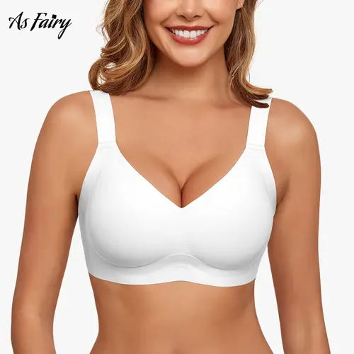 As Fairy Women's Wireless Jelly Bra - Plus Size, Basic, Soft, Supportive, Seamless, Full Coverage, Push Up, No Underwire, Unlined, Breathable, Ruched, Everyday Casual Tshirt-Ready Comfort Bra