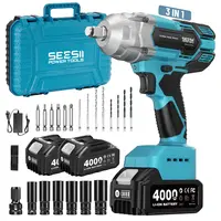 SEESII 3 in 1 Cordless Impact Wrench 1/2'',3300RPM,Brushless Impact Driver w/ 2x 4.0Ah Batteries,6 Sockets,Drills,6 Screws,Power Tool Heavy Duty DealsForYouDays