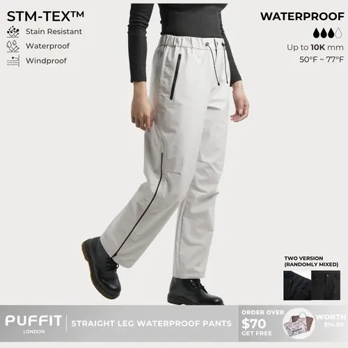 PUFFIT STM-TEX Relax Fit Straight Leg Waterproof Pants With 2 Side Zip Hem,Lightweight,Breathable & Eco Fabric,Work,Walk & Outdoor Ready,Comfort Fit,Hiking,Casual Fitted Style,Fall,Winter,2026 Shopping