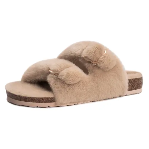 FITORY Women's Cute Fuzzy Ankle Slip-On Slippers - Warm Inner Lining, Casual Chic Bedroom Footwear for Cozy Home Comfort