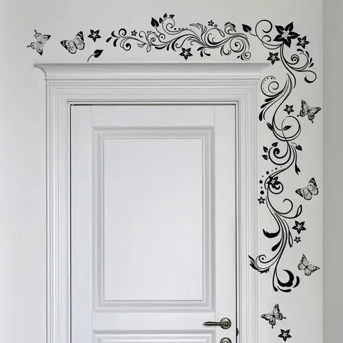 Butterfly & Flower Pattern Door Sticker, 1 Set Vintage Butterfly Wall Decals, Self Adhesive Wall Sticker, Decorative Sticker for Home Living Room Bedroom, Decoration Sticker, Wall Art Stickers, Door Decorations