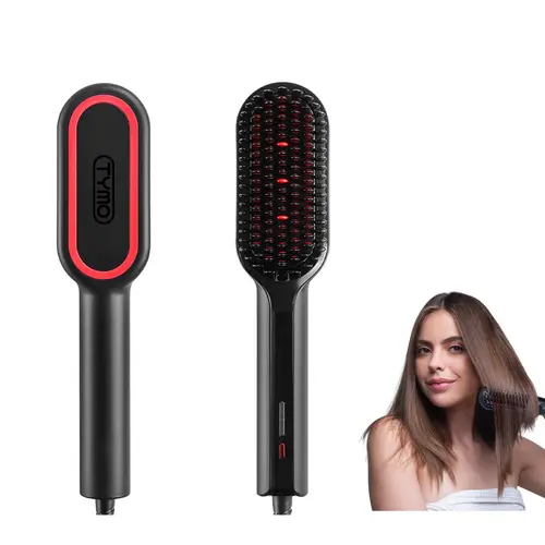 【Live Only】TYMO iONIC PLUS Hair Straightener Brush with Smooth Bristles, LED Display, 16 Temperature Settings, Dual Voltage, Auto Shut Off, Swivel Cord, Anti-Scald Design