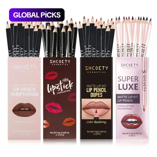 Holiday Gift Set, Matte Velvet Finish, Bold Color Lip Liner, Lip Pencil, Precise Lip Shaping, Soft Yet Firm, Smooth Application, 12/48 Pieces, Women's Makeup Kit