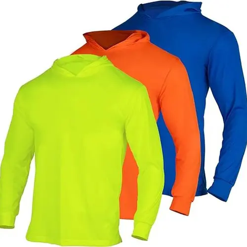 3 SHIRT PACK OF Hi Visibility ultra light weigh Long sleeve hoodie shirt / polyester birdeye Fabric for quick dry AVAIALBE IN VARIOUS COLORS Menswear Man