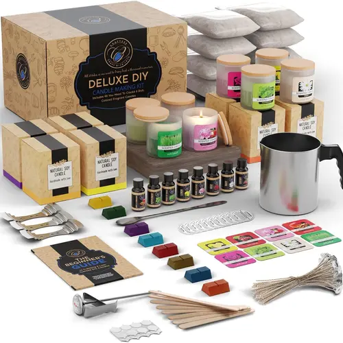Craftzee Ultimate Deluxe Soy Candle Making Kit – Large 65-Piece Set with Soy Wax, Scents, Frosted Glass Jars, Wicks, Dyes, Melting Pot, Gift Box, Instruction Manual & More