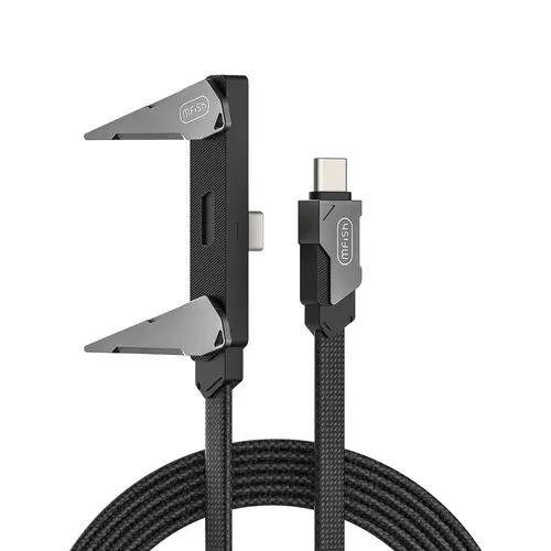 mfish Armored Pterosaur 240W USB-C Alloy Connector Charging Cable with Foldable Phone Stand, T-Shaped Fast Charging for Gaming, 480Mbps Data Sync for Smartphone, Mobile Phone/Tablet/Laptop