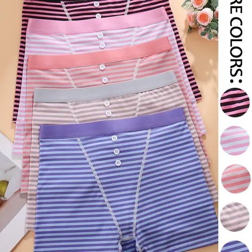 Women's Striped Print Underwear Set, Breathable Fabric, Casual Style, Fitted, All Seasons Everyday Wear, Daily Casual Underwear, Comfortable Plain Waistband Panties, Breathable Briefs, Breathable Comfy Knicker, Fitted Panty