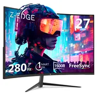 Z-EDGE 27" Curved FHD 1080p Gaming Monitor, 280Hz/180Hz/165Hz Refresh Rate, 1ms Response Time, 16:9 Aspect Ratio, Frameless LED, High Contrast, Blue Light Filter, Low Latency, AMD FreeSync Premium, DP & HDMI Compatible, Multiple Ports, Slim Edge