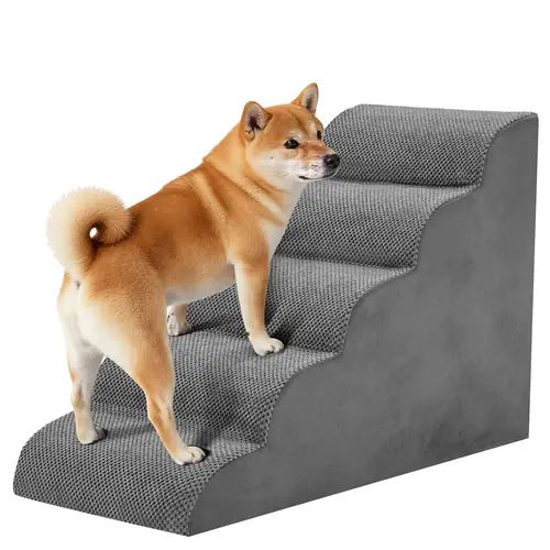 Sweetcrispy High-Density Foam Pet Stairs Ramp - Smooth Curve, Couch-to-Bed Aid, Washable Soft Fabric for Cozy Paws, Extra Joint Support, Tool-Free Setup, Stable Secure Floor Grip, Indoor Dog Furniture, Stable And Secure, Washable Fabric