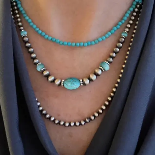 Vintage Turquoise Texture Boho Style Beaded Necklace, Fashionable Adjustable Beaded Necklace for Women & Men for Party, Daily Clothing Decor, Trendy Clean Girl Jewelry for Birthday Gift, Adjustable Beaded Design, Bead Necklaces